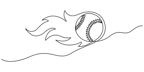 bassball continuous one line drawing, Illustration of a baseball in the air, Baseball Black and White Square Icon, Baseball Continuous Line Illustration, baseball ball icon in thin line style, minimal