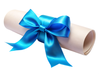  elegant rolled document tied with a vibrant blue s   isolated on white background PNG, AI GENERATED
