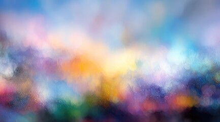 An abstract landscape of blurred colors and light, reminiscent of a dreamy sunset or sunrise, with a blend of warm and cool hues creating a soft, ethereal atmosphere