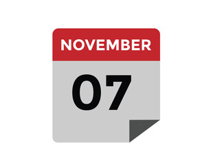 7 November, calendar date icon. 7 November Calendar Date for Deadlines or Appointment. Day, month. vector illustration.

