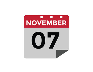7 November, calendar date icon. 7 November Calendar Date for Deadlines or Appointment. Day, month. vector illustration.
