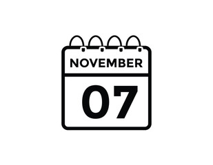 7 November, calendar date icon. 7 November Calendar Date for Deadlines or Appointment. Day, month. vector illustration.
