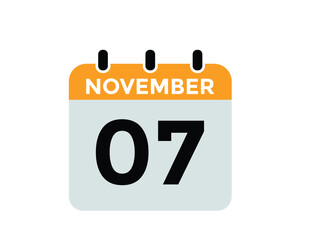 7 November, calendar date icon. 7 November Calendar Date for Deadlines or Appointment. Day, month. vector illustration.
