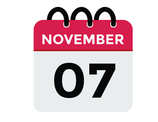 7 November, calendar date icon. 7 November Calendar Date for Deadlines or Appointment. Day, month. vector illustration.
