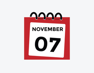 7 November, calendar date icon. 7 November Calendar Date for Deadlines or Appointment. Day, month. vector illustration.
