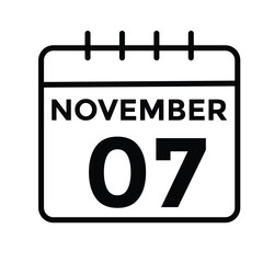 7 November, calendar date icon. 7 November Calendar Date for Deadlines or Appointment. Day, month. vector illustration.

