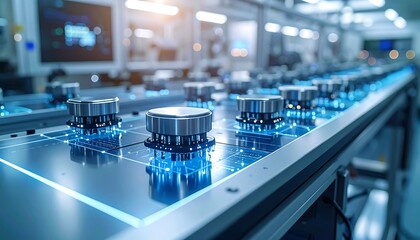 Automated Assembly Line with Control Knobs and Blue Lights