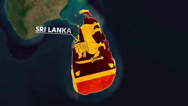 Zoom from Earth to Sri Lanka. (Country Flag) World map animation with highlighted country borders. Satellite 3d world map animation highlights aerial views, tourism, and travel. 4k