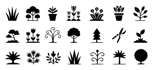 Fototapeta premium Diverse botanical featuring plants trees and gardening tools flower grass