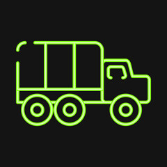 Icon truck. Military and war elements. Icon in neon style.
