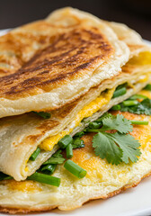 Close-up of a savory pancake sandwich