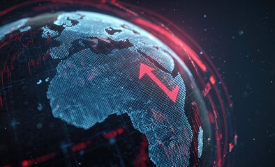 Digital globe, focused on Africa, with red arrow