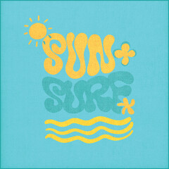 Beach vibes artwork. Summer design for t shirt print, sticker, background and other uses. flowers and swirls,  Sunshine beach artwork, vector hand lettering sun surf