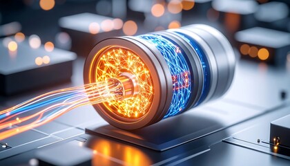 Battery Technology Concept with Glowing Power Flow Illustration