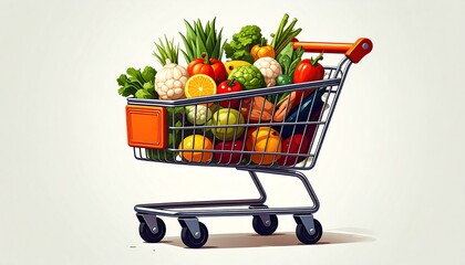 Vibrant shopping cart brimming with nutritious produce for a healthy lifestyle
