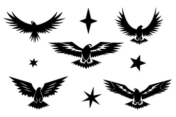 Fototapeta premium set of flying eagles isolated on white background, png, ai generated.