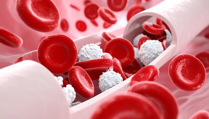 Blood Cells Flowing in Vessel Showing Red and White Corpuscles