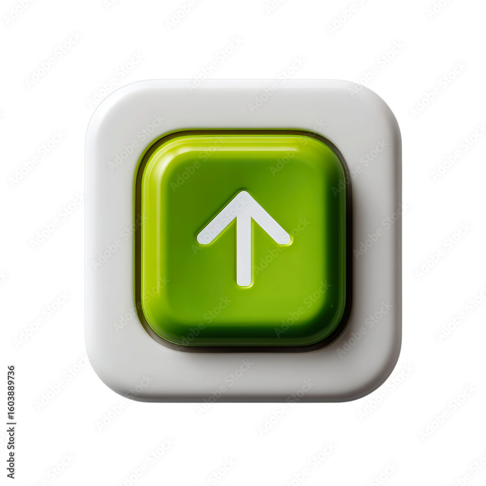 Fototapete a vibrant green upload button with a white arrow, symbolizing data transfer or file uploads, set aga