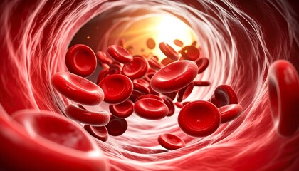 Blood Cells Flowing Inside Artery with Bright Light