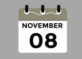 9 November, calendar date icon. 9 November Calendar Date for Deadlines or Appointment. Day, month. vector illustration.
