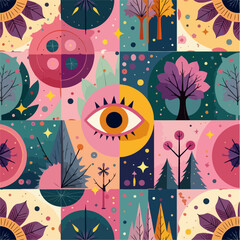 geometric pattern with eyes circles vector