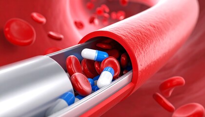 Blood Vessel with Red Blood Cells and Capsules Illustration