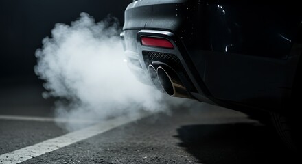 Vehicle tailpipes expelling significant white smoke, symbolizing concerns about environmental emissions.