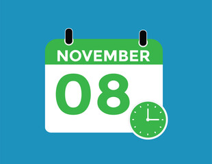 9 November, calendar date icon. 9 November Calendar Date for Deadlines or Appointment. Day, month. vector illustration.

