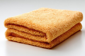 Folded orange towel on white background