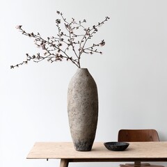 Tall, mottled vase with delicate branches