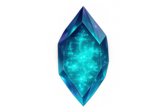 Glowing blue crystal with magical energy inside, isolated on transparent background, perfect for fantasy and game design projects