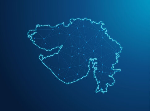 Mosaic technical Gujarat State map isolated on a white background. Vector geographic abstraction in different colors. Mosaic of Gujarat State map combined of random multi-colored cogwheel items.