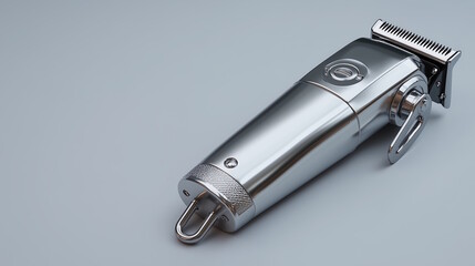 Professional barber clipper with sleek chrome finish, showcasing precision design and craftsmanship, ideal for grooming and styling hair in modern salons and barbershops