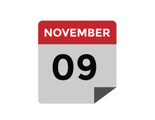 
9 November, calendar date icon. 9 November Calendar Date for Deadlines or Appointment. Day, month. vector illustration.
