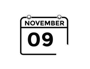 
9 November, calendar date icon. 9 November Calendar Date for Deadlines or Appointment. Day, month. vector illustration.
