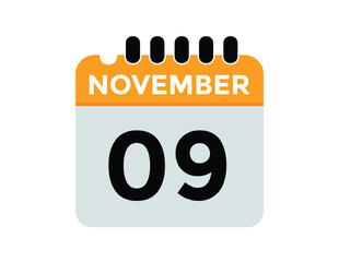 
9 November, calendar date icon. 9 November Calendar Date for Deadlines or Appointment. Day, month. vector illustration.
