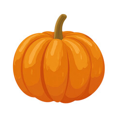 Flat pumpkin icon with thick orange body and ridged lines, short brown stem on top, autumn harvest symbol, isolated transparent background