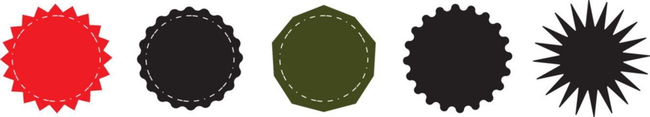set of Simple circle frame line icons set, Sale and discount, circle frame vector template, Sale and big set of black zig-zag illustration,
