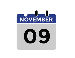 
9 November, calendar date icon. 9 November Calendar Date for Deadlines or Appointment. Day, month. vector illustration.
