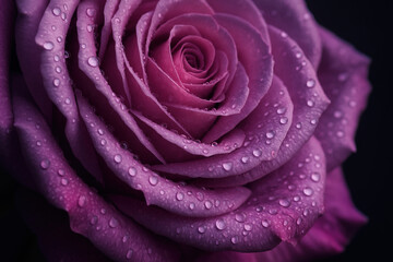 Close-up Dew-Kissed Purple Rose: Romantic Floral Macro Photography
