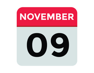 
9 November, calendar date icon. 9 November Calendar Date for Deadlines or Appointment. Day, month. vector illustration.
