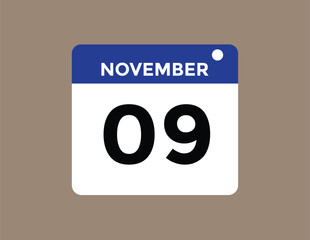 
9 November, calendar date icon. 9 November Calendar Date for Deadlines or Appointment. Day, month. vector illustration.
