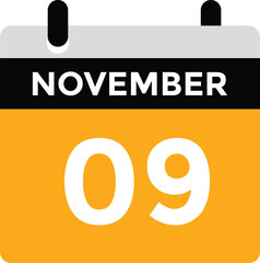 
9 November, calendar date icon. 9 November Calendar Date for Deadlines or Appointment. Day, month. vector illustration.
