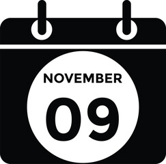 
9 November, calendar date icon. 9 November Calendar Date for Deadlines or Appointment. Day, month. vector illustration.
