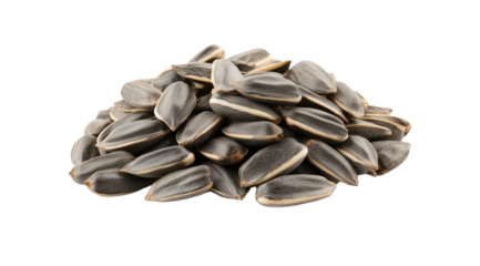 Grouping of sunflower seeds on a white surface, created with AI, PNG