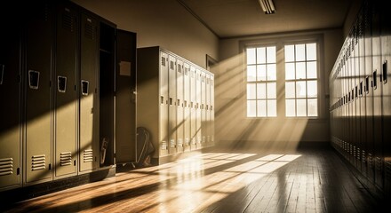 School Locker Room with Sunlight and Shadows