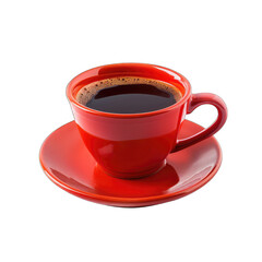 Red ceramic coffee cup filled with dark coffee