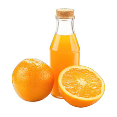 Orange juice in a bottle with oranges