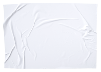 Blank white crumpled paper poster texture background. White paper wrinkled poster template isolated on transparent background..