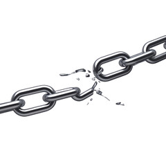 Obraz premium Metal chain breaking apart demonstrating a weak link in the system, isolated on transparent background 